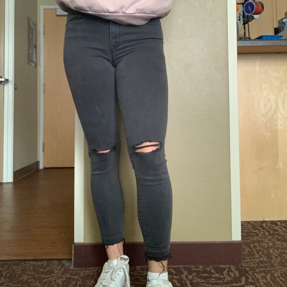 Black Ripped High Waisted Ankle Jeggings
